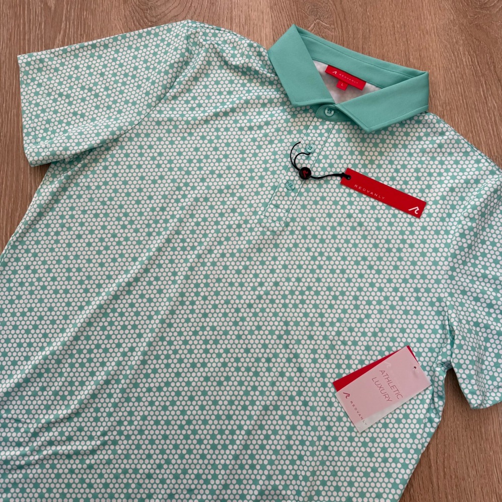 Redvanly Clyde Golf Polo Shirt Mens Large Pool Green Geometric Performance NWT
